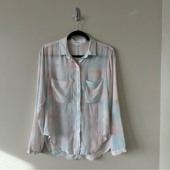 BELLA Dahl Long Sleeve Full Button Down Hipster Shirt Peach Fresco Block Print - Picture 4 of 16